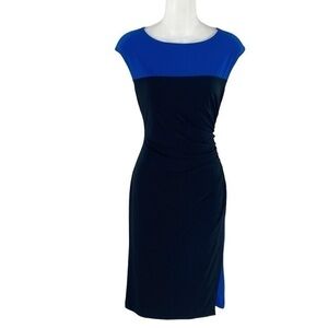 Ralph Lauren cobalt blue black color block jersey sheath dress 6 AG8